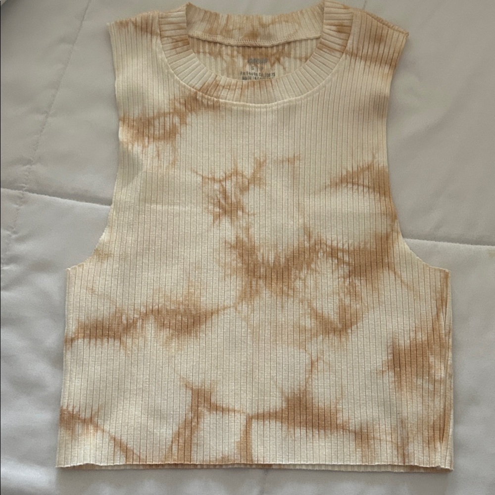 Aerie Tan and Cream Tie-Dye Muscle Tee